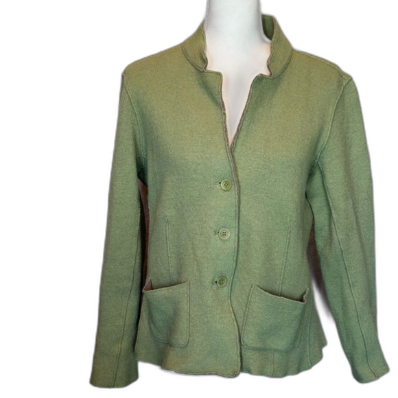 Eileen Fisher Cardigan Jacket Merino Blend Size Large 3 Button V Neck Green - Picture 2 of 10